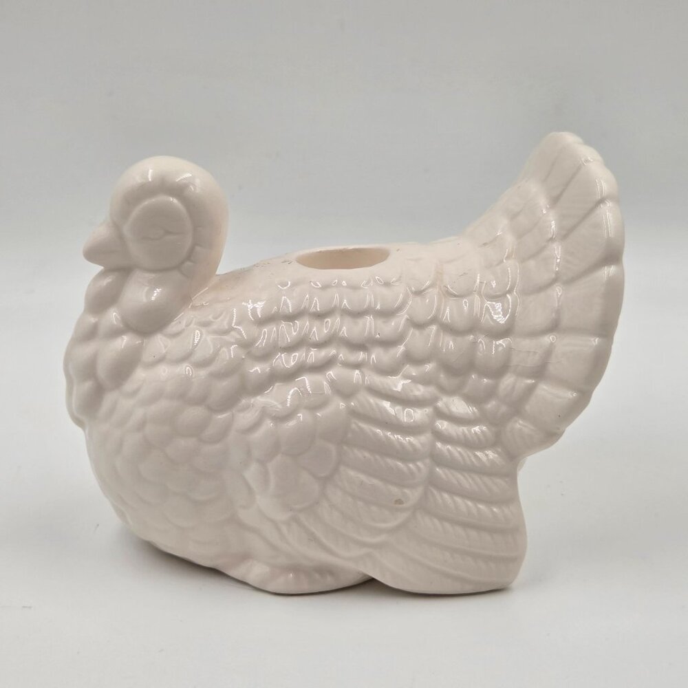 Mid-Century White Ceramic Turkey Candleholder Pair Vintage Thanksgiving Decor - Picture 5 of 12
